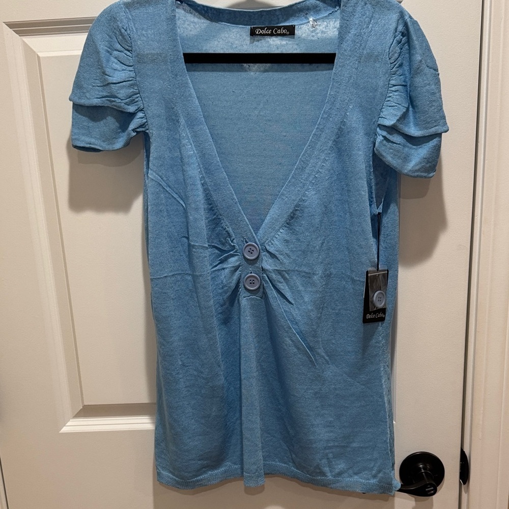 Dolce Cabo Sky Blue V-Neck Blouse